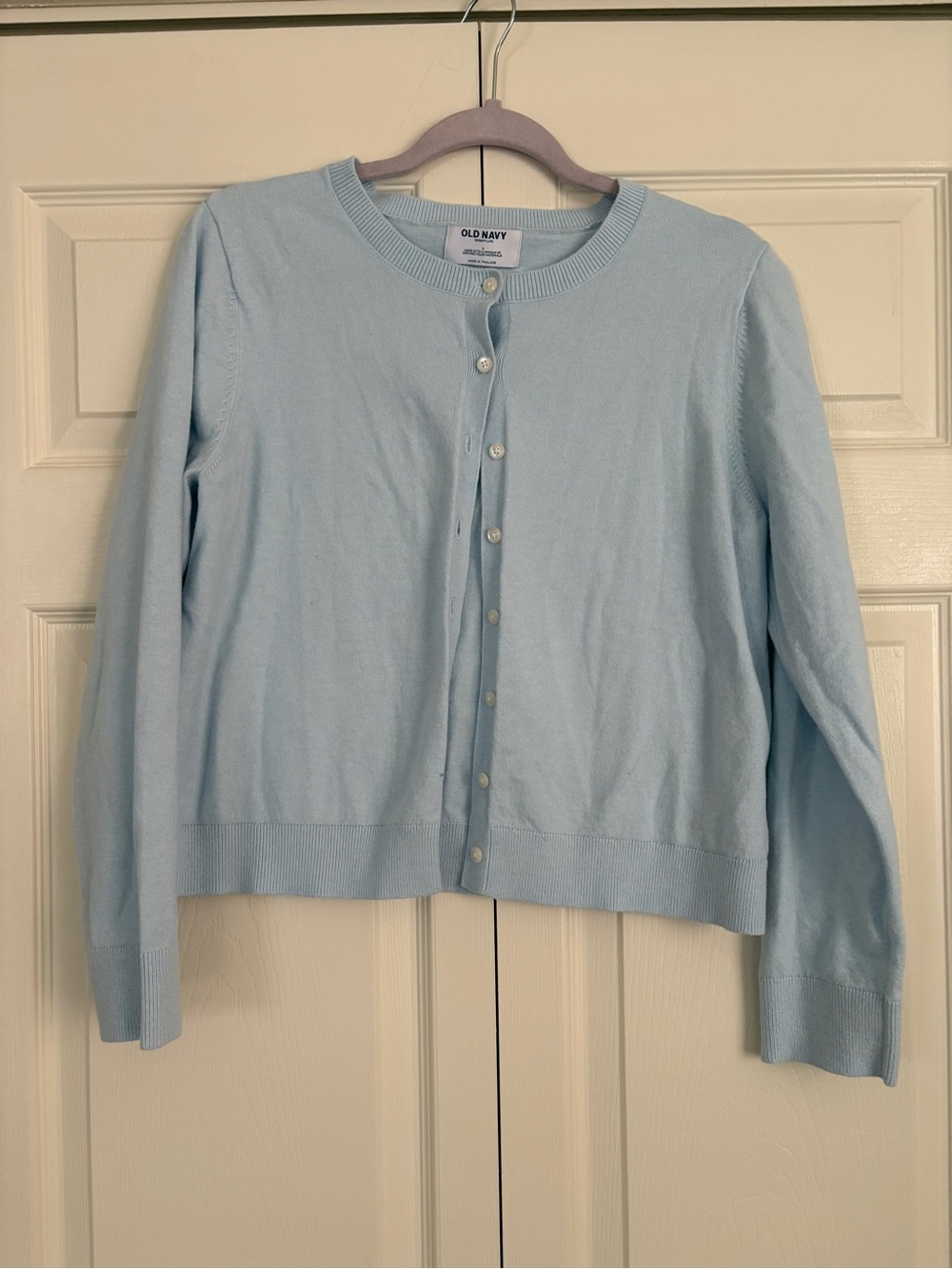 Old Navy Women's Light Blue Button-Up Crewneck Cardigan